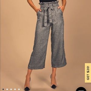 Lulu’s Grey Wide-Leg PaperBag Waist Pant